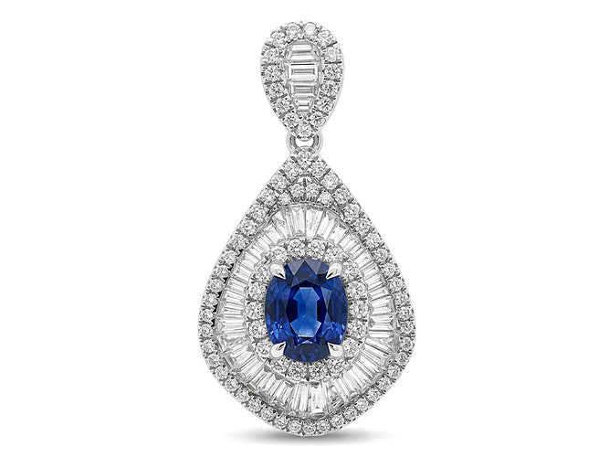 18K White Gold Natural Thai Sapphire & Diamond Pendant (SP06814N)