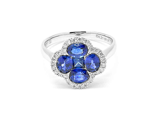 18k white gold sapphire and diamond clover ring (SR01555M)