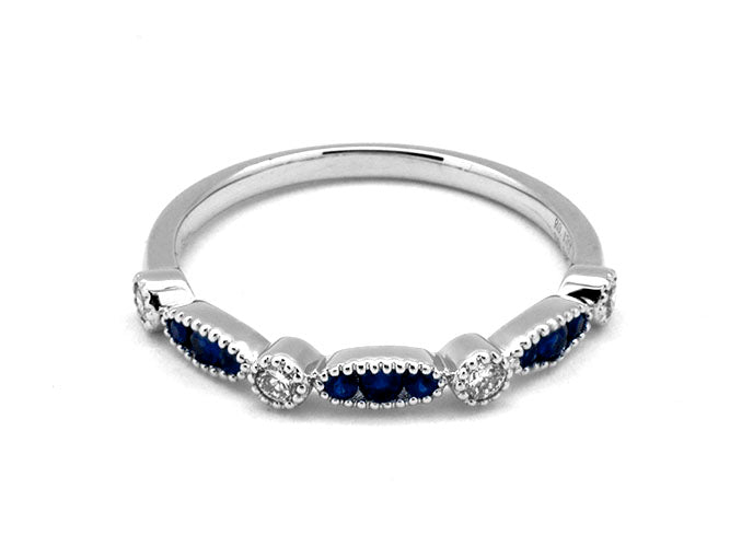 14k white gold color stone and diamond art deco band (RR3044L)