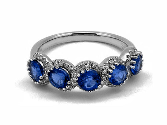 18k white gold sapphire and diamond round halo ring (SR3348L)