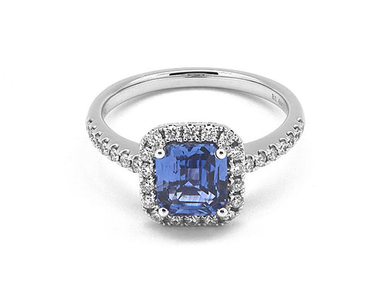 18k white gold cushion sapphire halo diamond ring (SR3513L)