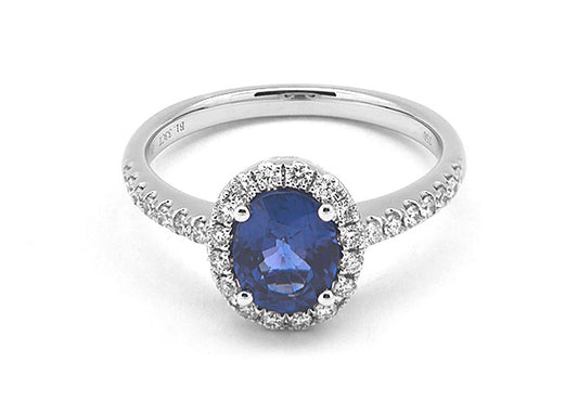 18k white gold oval sapphire halo diamond ring (SR3514L)