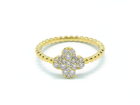 18k yellow gold flat clover diamond ring (TDR11328TY)