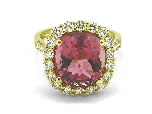18k yellow gold pink tourmaline and diamond ring (TOR7273XY)
